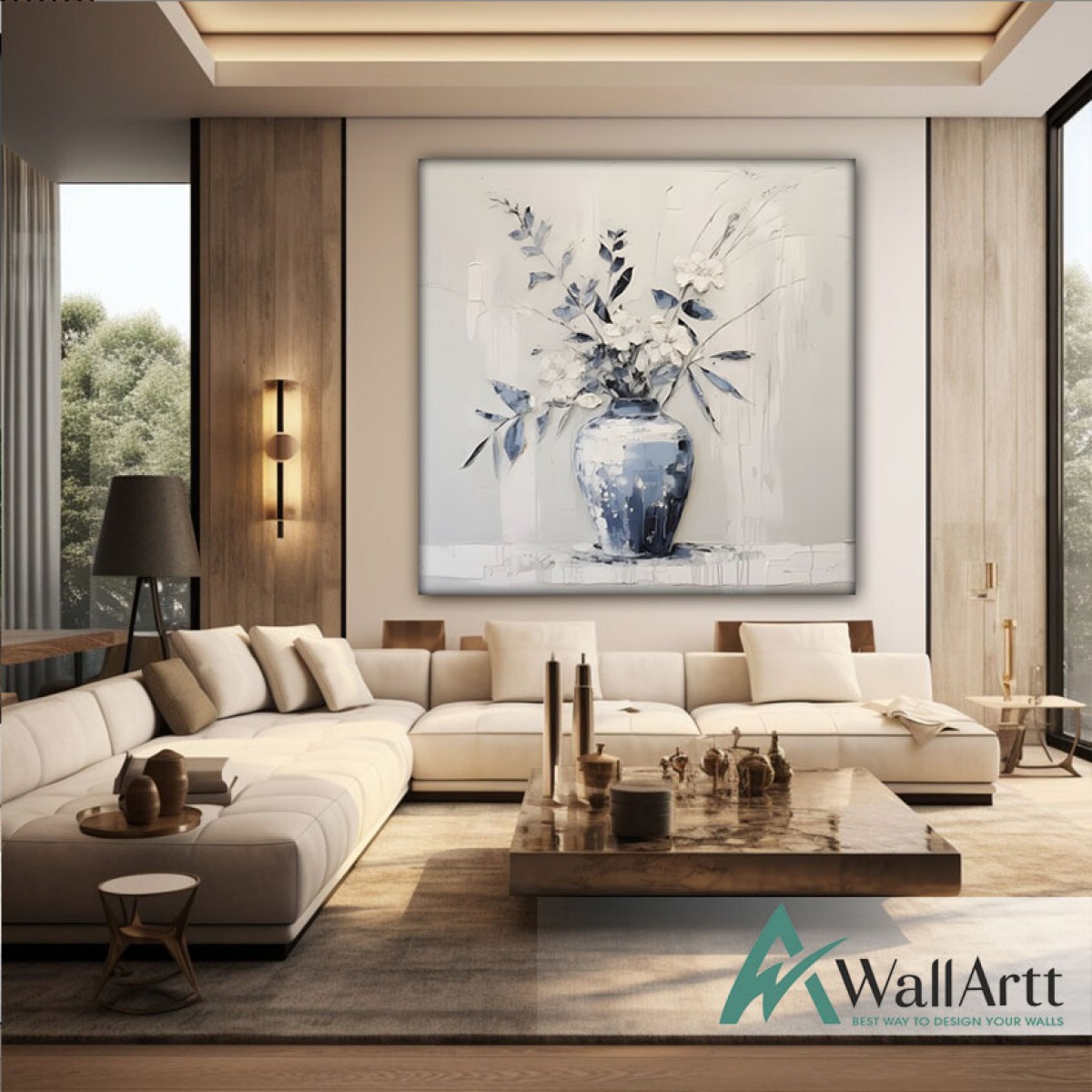 White Flowers in Vase 3d Heavy Textured Partial Oil Painting - Wall Art